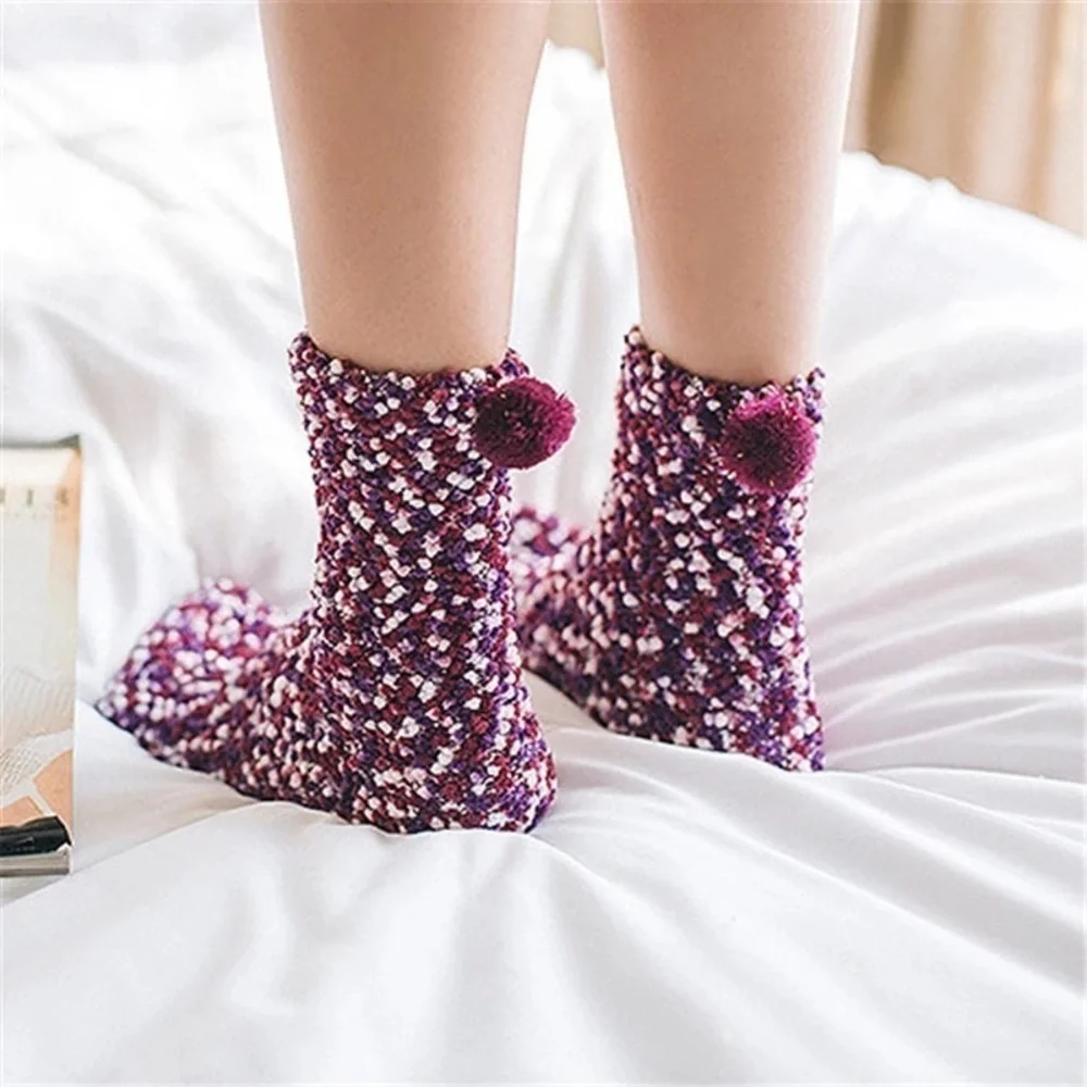 Purple Fluffy Pom Pom Socks